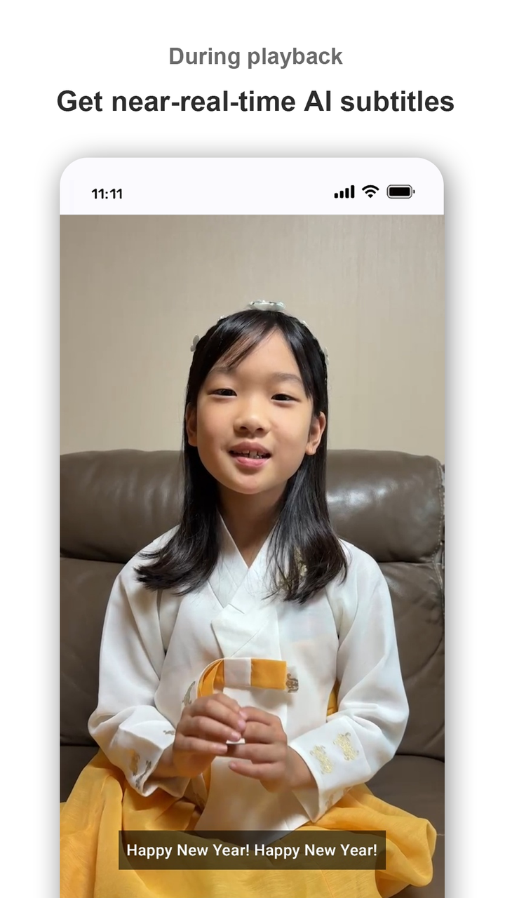 A video playing with an AI-generated subtitle at the bottom of the screen